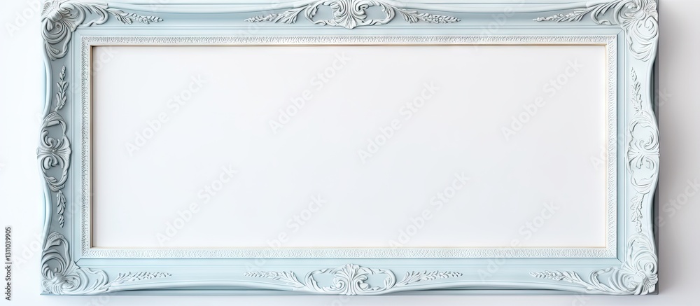 Leinwandbilder elegant vintage empty picture frame in soft blue on white wall background with ample copy space for 