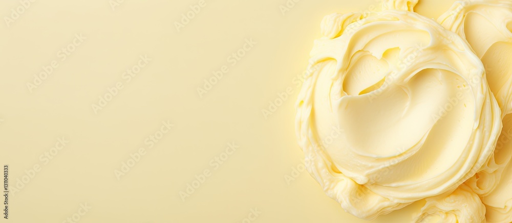 Aufkleber creamy off-white butter swirl on a pale yellow background with smooth texture and elegant curves pos