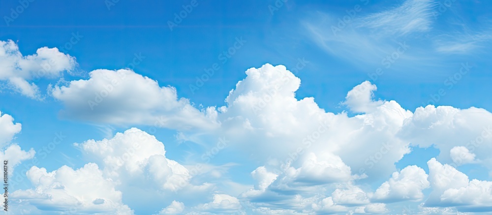 Poster vast blue sky filled with fluffy white clouds creating a serene and picturesque scene with soft grad