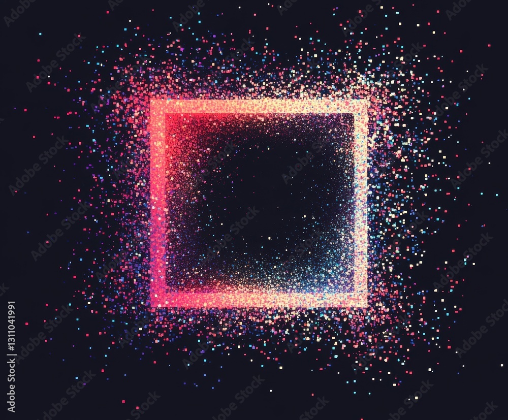 Wall mural glittering frame: abstract background of sparkling particles forming a vibrant square frame with a g