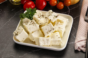 Greek traditional Feta cheese cubes