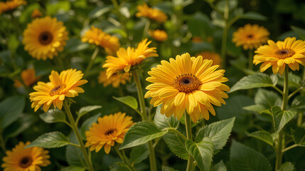Blooming Sunflowers in a Garden Under Soft Sunlight Symbolizing Warmth and Happiness - International Day of Happiness