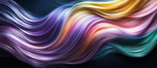 Obraz premium Ethereal flowing hair featuring vibrant hues of purple, pink, orange, and teal against a deep black backdrop highlighting color trends