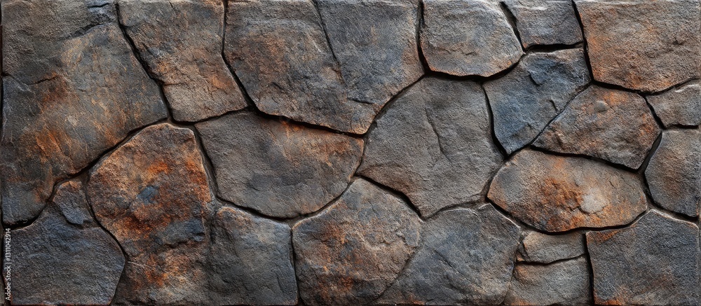 Fototapete Aged rough dark brown stone texture with crumpled surface details positioned horizontally creating a worn and rustic appearance