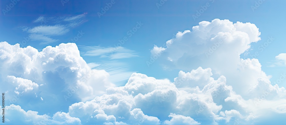Fototapete serene blue sky with fluffy white clouds softly scattered across the upper section, creating a tranq