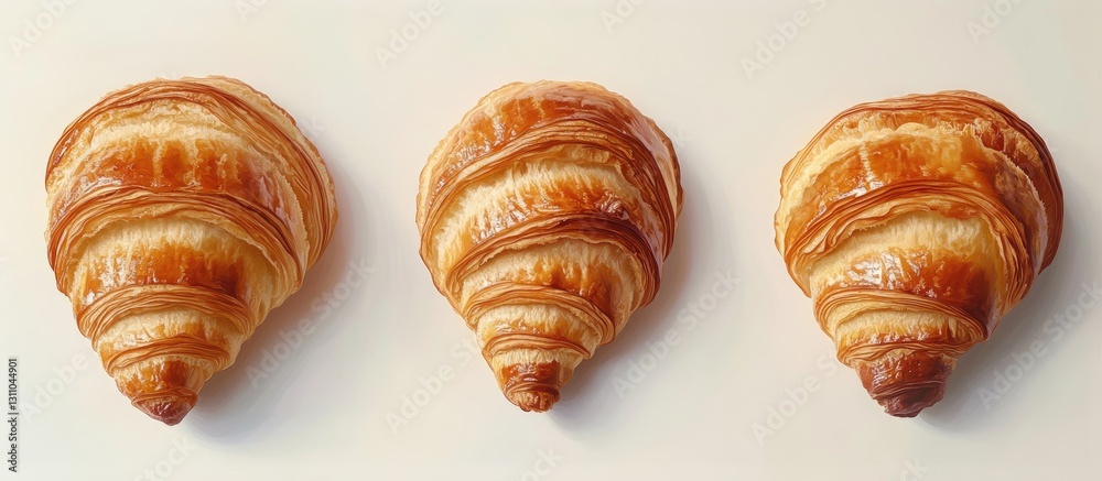 Aufkleber golden brioche croissants in a row on a clean white background showcasing their warm flaky texture a