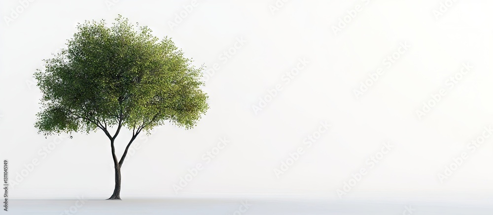 Fototapete lush green tree with dense foliage positioned to the left on a pristine white background creating a 