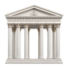 Obraz premium Majestic Ancient Greek Temple - Photorealistic Illustration of Historic Elegance on White Background with Intricate Carvings and Gold Accents