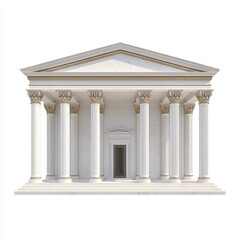Obraz premium Majestic Ancient Greek Temple with Intricate Carvings in Sticker Style on White Background with Gold Accents - Photorealistic Illustration