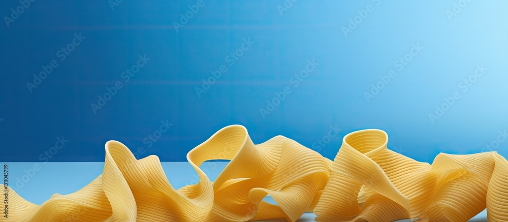 Aufkleber Colorful assorted pasta shapes in spiral and bow forms arranged against a vibrant blue background with ample copy space for text inclusion.