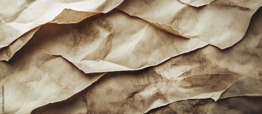 Aufkleber Crumpled beige paper texture with warm tones and deep creases creating a layered effect perfect for backgrounds or vintage designs.