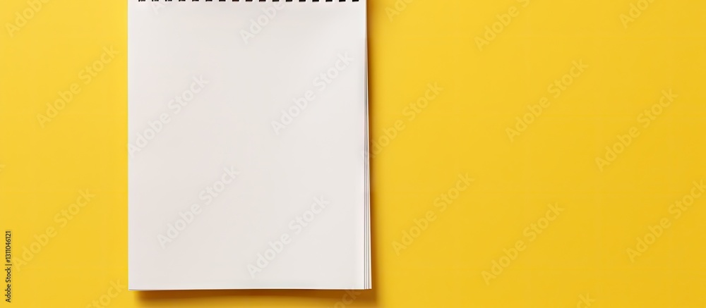 Aufkleber Yellow background featuring a spiral notepad positioned on the right with white pages and ample copy space for adding images or text.