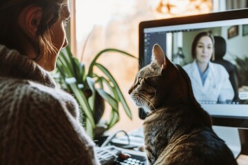 Ginger Cat Attends Virtual Veterinary Consultation With Owner During Daytime