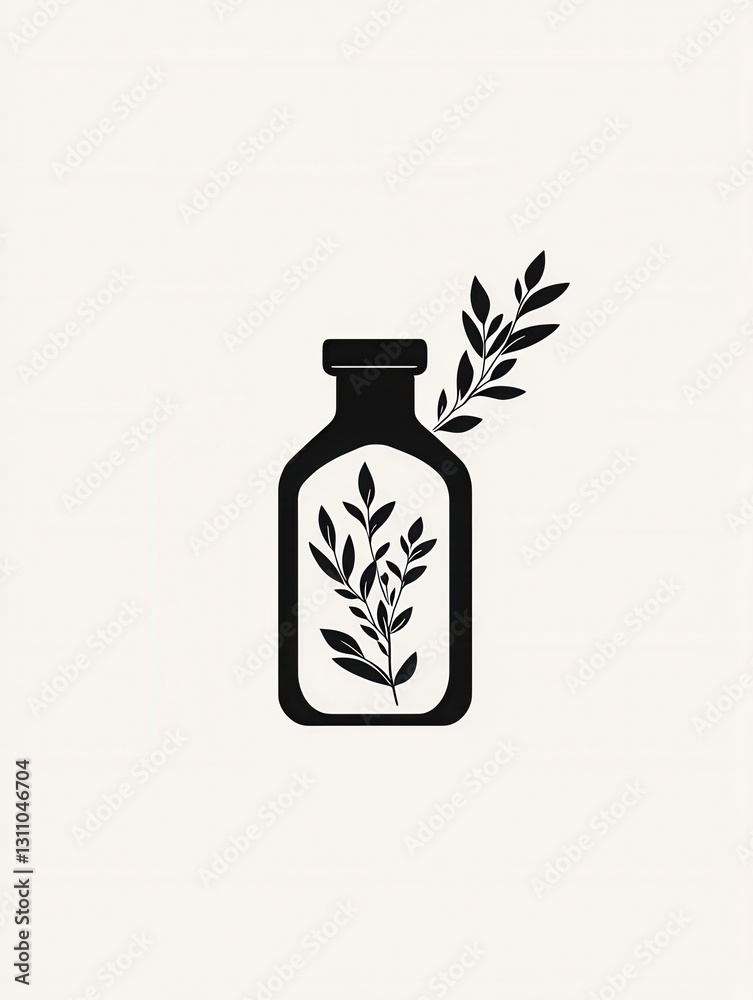 Poster elegant minimalist spice jar logo design featuring black and white colors and delicate herbal elemen