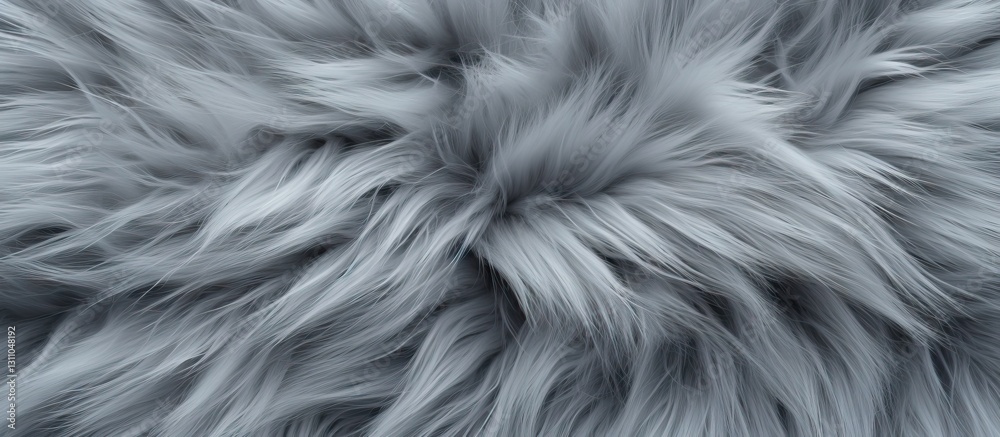 Poster Soft gray fur texture with a plush, silky appearance, featuring flowing fibers and ample negative space for text or images in a top-down view.