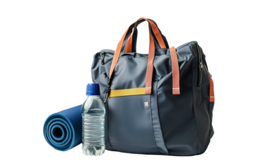  Photo of a sports bag with yoga mat on Transparent PNG format Background. 