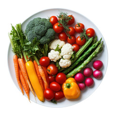 Vibrant Vegetable Plate Photography on transparent background.
