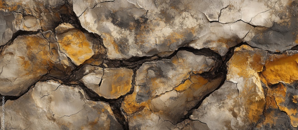 Poster parched cracked earth texture featuring shades of brown and gold with deep fissures creating a rugge