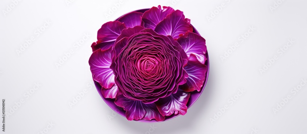 Aufkleber chopped red cabbage in a decorative circular arrangement on a light background creating vibrant purp