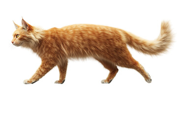 Ginger cat walking, isolated on Transparent PNG format Background. 