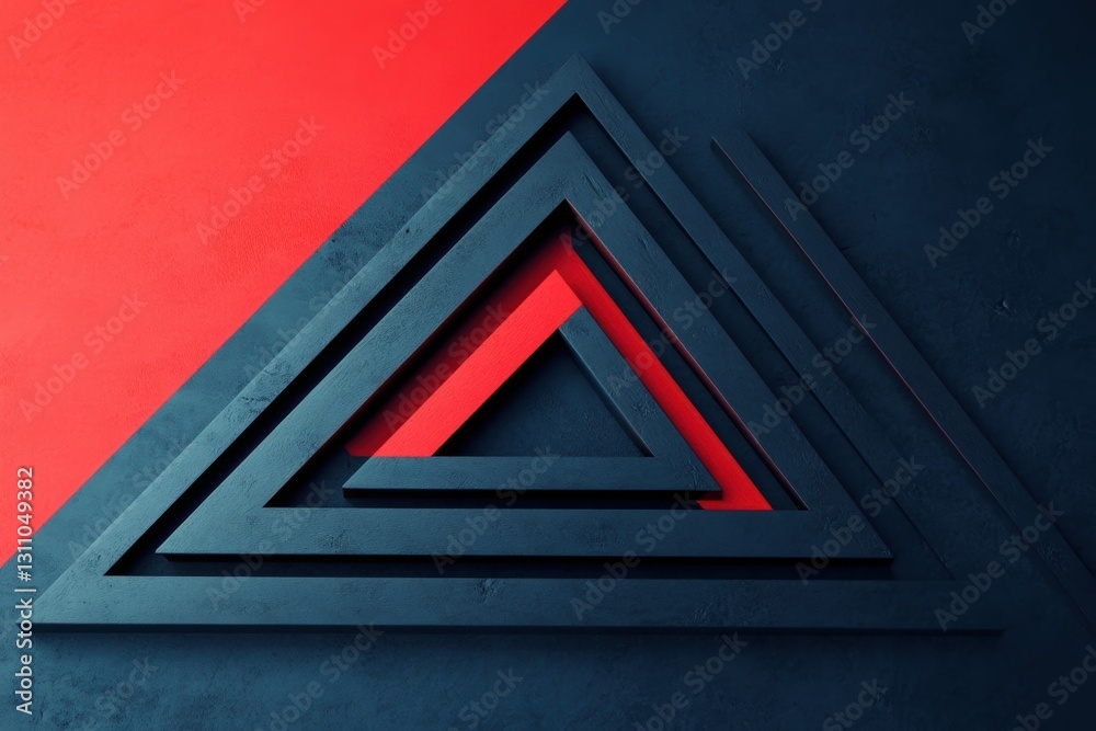 Poster geometric precision: an abstract image of nested triangles on a two-tone backdrop, where graphic pre