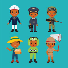 Collection of cute boy in different profession. Labor day clip art.