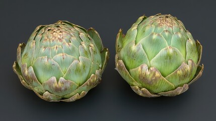 Obraz premium A whole artichoke with two halves placed side by side, emphasizing its natural form.