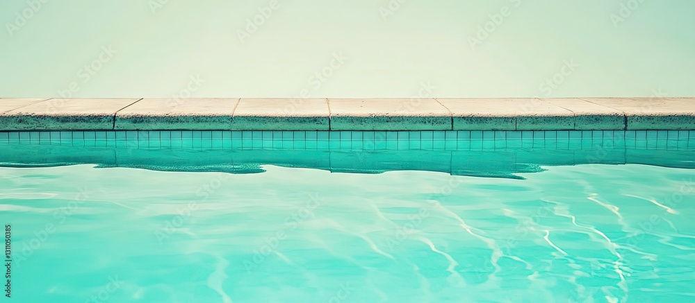 Poster serene swimming pool with turquoise water reflecting a calm sky, featuring a light beige tile border
