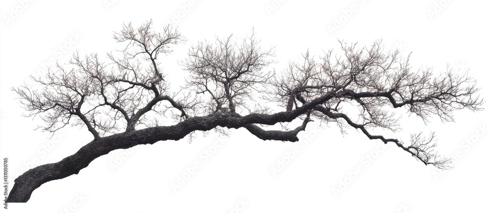 Leinwandbilder lonely gnarled tree branch silhouetted against a white background featuring intricate dark bark and 