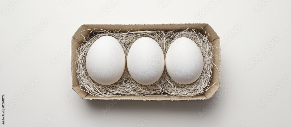 Aufkleber three white eggs nestled in a beige cardboard tray on a clean white backdrop accentuating their smoo
