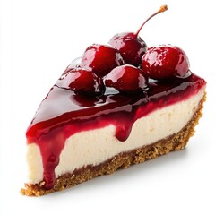 Cherry cheesecake isolated on white background