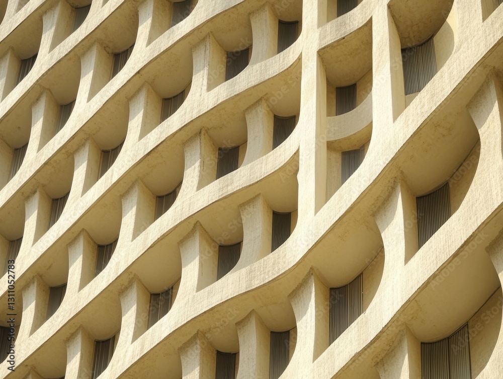 Poster architectural grid: an elegant close-up of the facade of a building, featuring a striking architectu