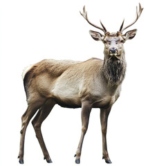 Fototapeta premium Deer standing on white background, showcasing its antlers