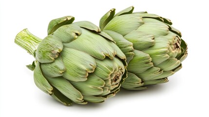 Obraz premium Fresh artichoke cut into even slices, forming a circular pattern on a white background.