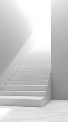 Fototapeta premium Ascending minimalist staircase bathed in ethereal white light design