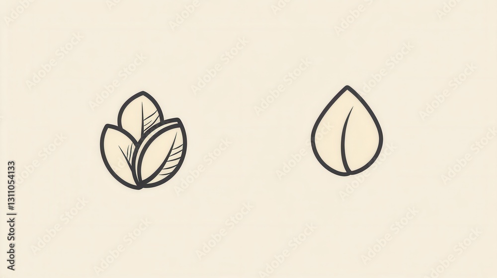 Fototapete modern abstract line art depicting a minimalist nut logo with almond and walnut designs creating a c