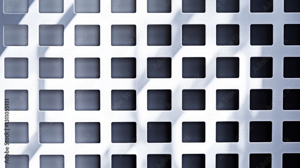 Poster grid pattern: a detailed close-up showcases an even grid pattern, with rows of squares and light and