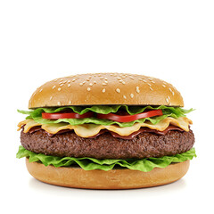 A burger with lettuce tomato and sauce on a sesame bun