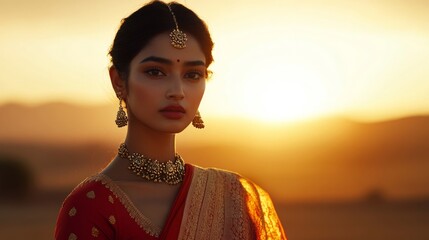 Indian models dressed in custom saris, desert sets, style editing photography