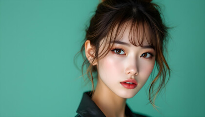Naklejka premium ファンタジーストーリー（ターコイズグリーンの色彩を纏った女性）