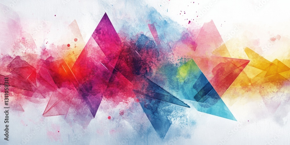 Poster geometric color splash: a vibrant composition of overlapping geometric shapes and splashes of colorf