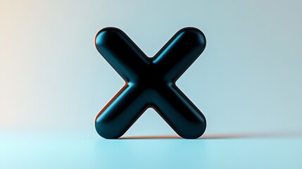 Black glossy 3D 'X' shape against a soft gradient background.