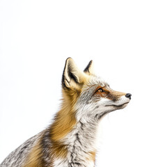 Fototapeta premium Fox looking upward on white background