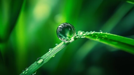 Dewdrop Jewel on Leaf Surrounded by Lush Greenery in Nature
