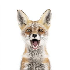 joyful fox with open mouth isolated on white background