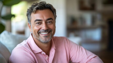Handsome Middle-Aged Portuguese Male Smiling in Relaxed Setting