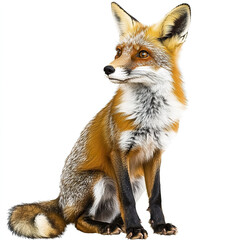 Fototapeta premium red fox sits gracefully on white background