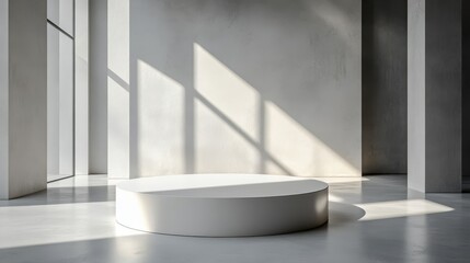 Fototapeta premium A minimalist white podium in a contemporary art museum, with a clean and neutral background. art.