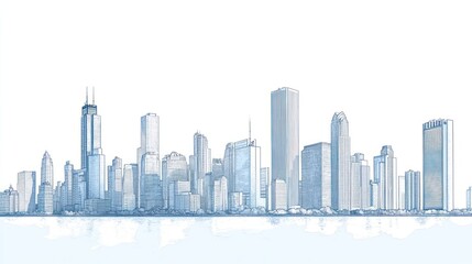 Fototapeta premium Cityscape sketch, urban skyline, lake reflection, architectural design, website banner