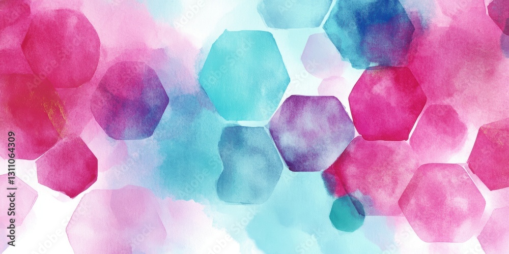 Poster abstract watercolor hexagons: an abstract watercolor design featuring a cluster of colorful, translu